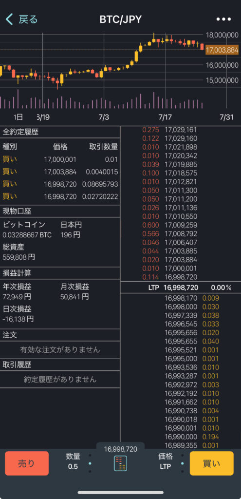 bitFlyer Lightning画面